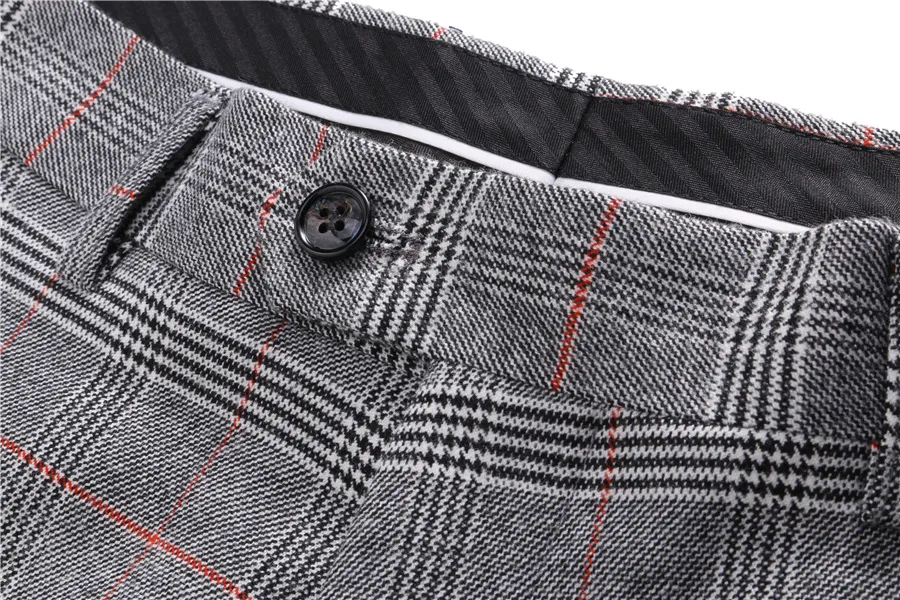 ( Blazer + Vest + Pants ) 2023 New Light Grey Retro Plaid Suit Mens Business Wedding Party 3 Pieces Men Formal Work Dress Suit