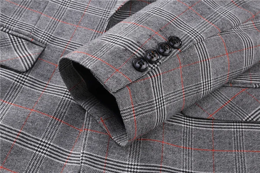 ( Blazer + Vest + Pants ) 2023 New Light Grey Retro Plaid Suit Mens Business Wedding Party 3 Pieces Men Formal Work Dress Suit
