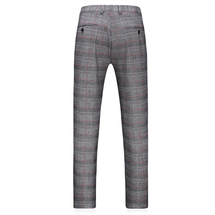 ( Blazer + Vest + Pants ) 2023 New Light Grey Retro Plaid Suit Mens Business Wedding Party 3 Pieces Men Formal Work Dress Suit