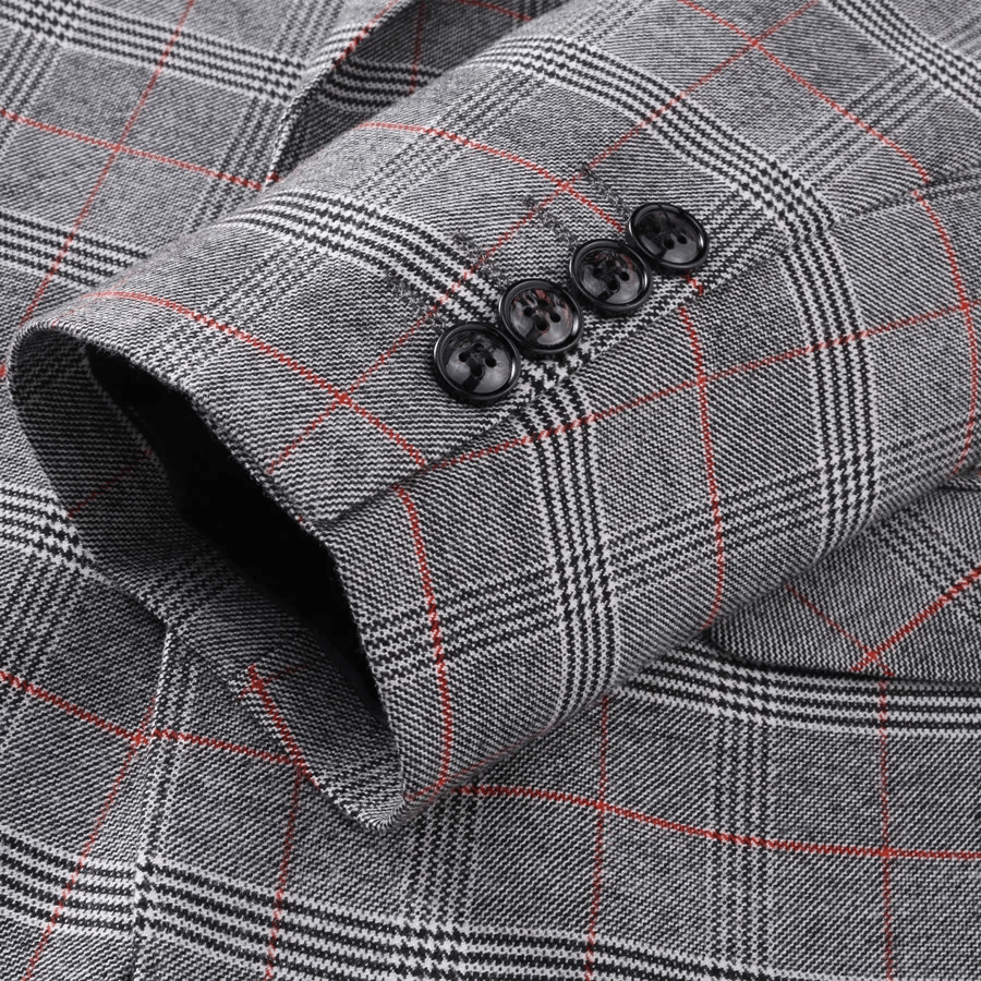 ( Blazer + Vest + Pants ) 2023 New Light Grey Retro Plaid Suit Men's Business Wedding Party 3 Pieces Men Formal Work Dress Suit