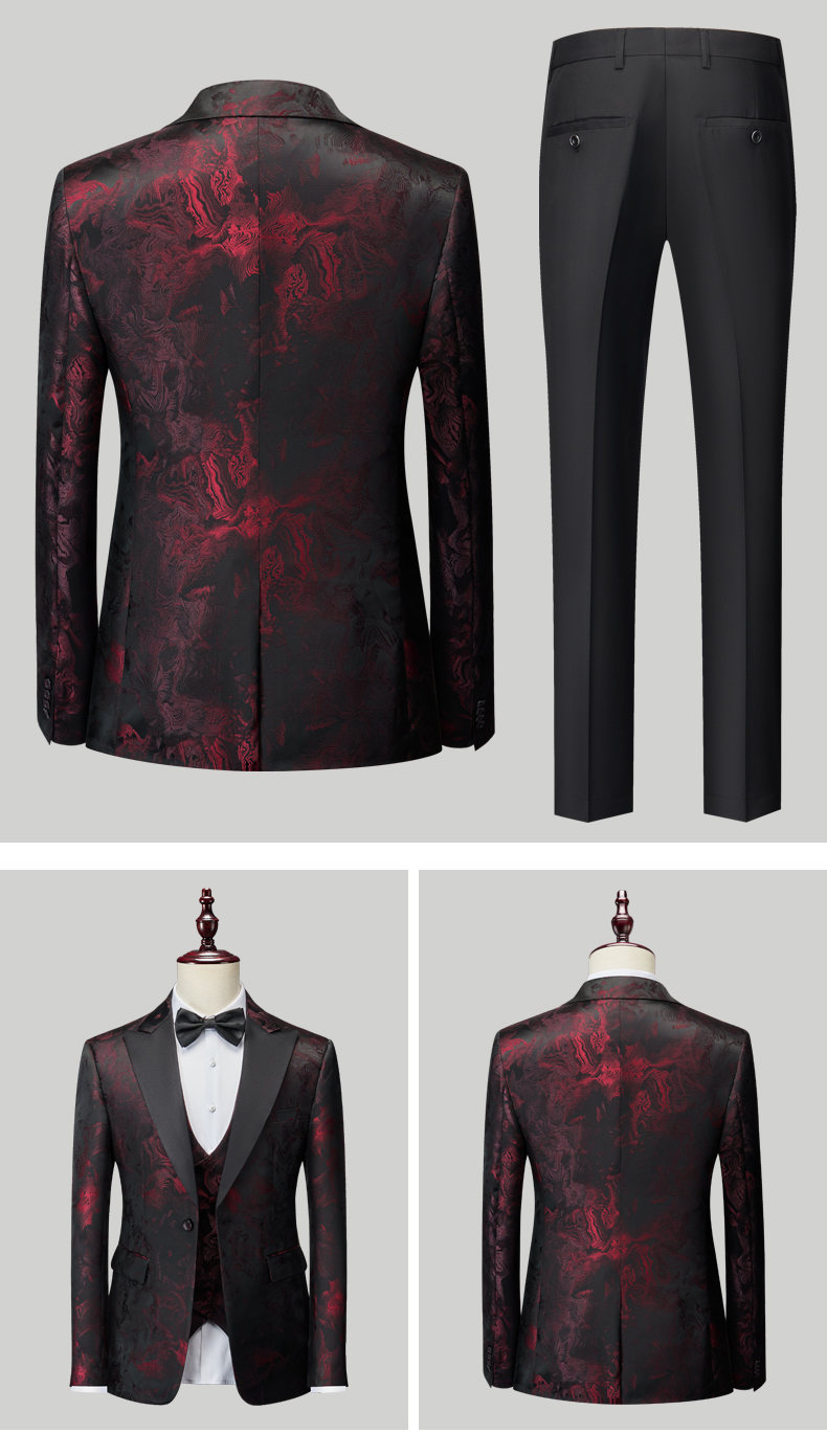 Classic Luxury Jacquard Men Suits For Wedding 3 Piece Jacket Vest Pant Groom Tuxedos Male Fashion Business Prom Social Dress Set