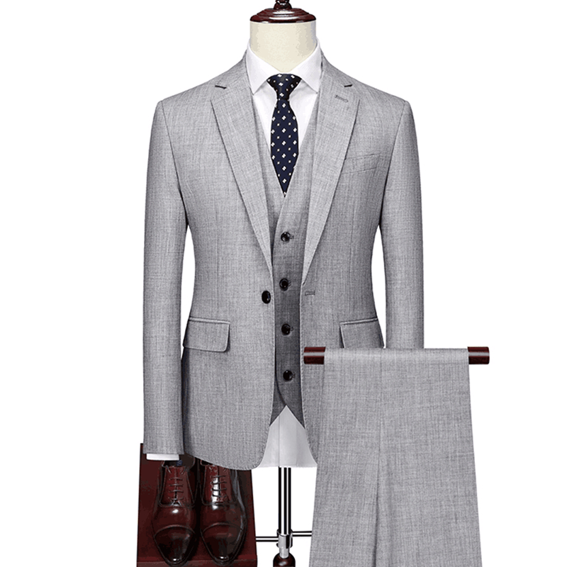 Jacket+Vest+Pants / 2023 High Quality Men Slim Suit Formal Business Groom Wedding Social Dress Blue Grey High-end Casual Tuxedo