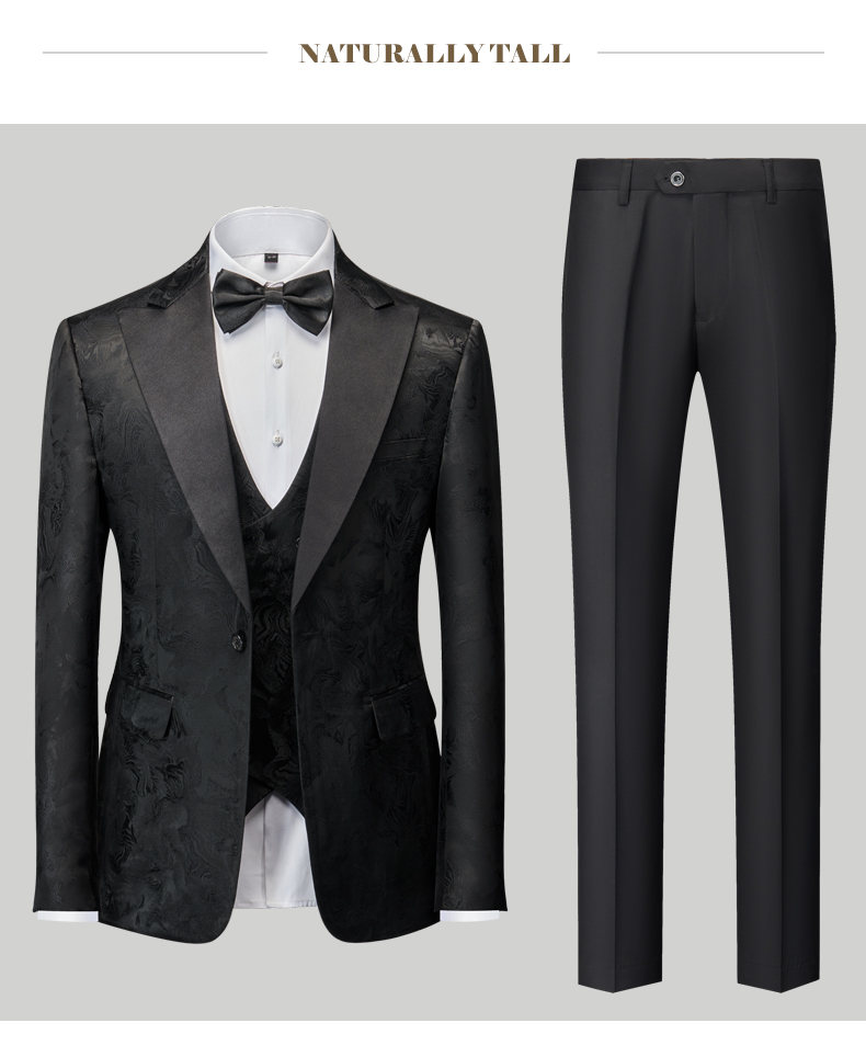 Classic Luxury Jacquard Men Suits For Wedding 3 Piece Jacket Vest Pant Groom Tuxedos Male Fashion Business Prom Social Dress Set