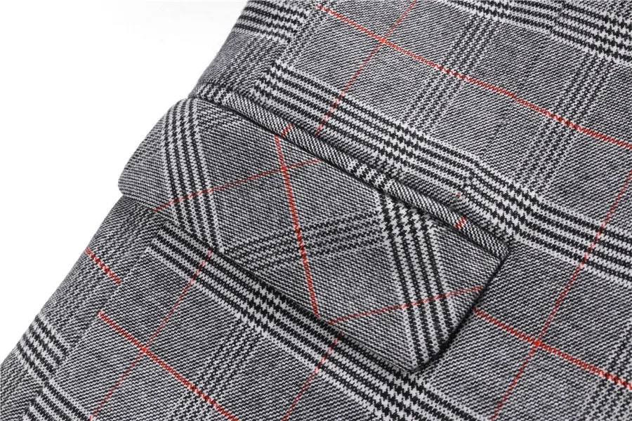 ( Blazer + Vest + Pants ) 2023 New Light Grey Retro Plaid Suit Mens Business Wedding Party 3 Pieces Men Formal Work Dress Suit
