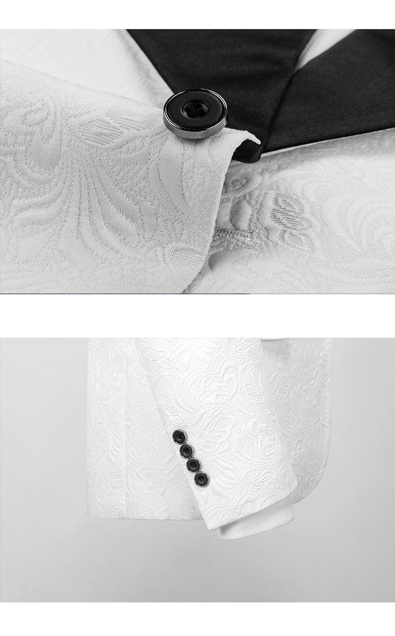 （Jacket+Vest+Pants）Mens Luxury Jacquard With Black Satin Collar Suit Tuxedo Groom Wedding Slim Fit Business Social Dress Suits