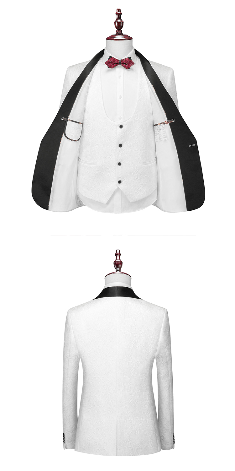 （Jacket+Vest+Pants）Mens Luxury Jacquard With Black Satin Collar Suit Tuxedo Groom Wedding Slim Fit Business Social Dress Suits