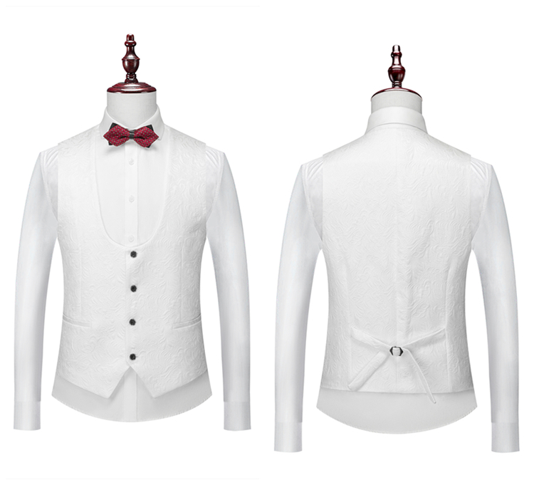 （Jacket+Vest+Pants）Mens Luxury Jacquard With Black Satin Collar Suit Tuxedo Groom Wedding Slim Fit Business Social Dress Suits