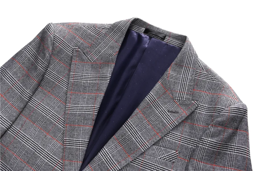 ( Blazer + Vest + Pants ) 2023 New Light Grey Retro Plaid Suit Mens Business Wedding Party 3 Pieces Men Formal Work Dress Suit