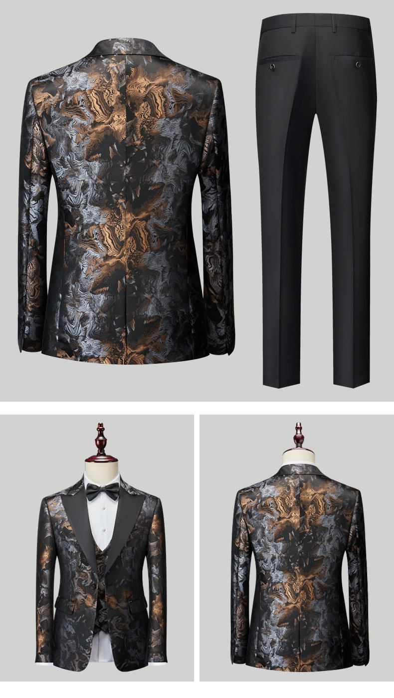 Classic Luxury Jacquard Men Suits For Wedding 3 Piece Jacket Vest Pant Groom Tuxedos Male Fashion Business Prom Social Dress Set