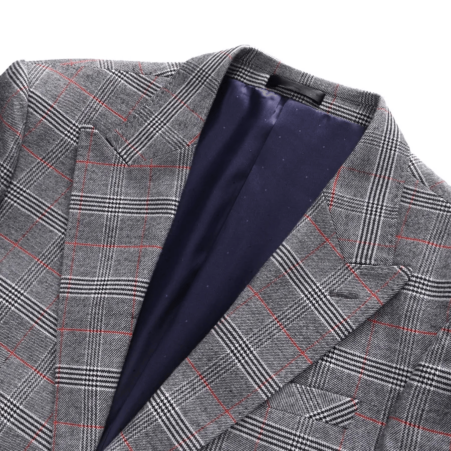 ( Blazer + Vest + Pants ) 2023 New Light Grey Retro Plaid Suit Men's Business Wedding Party 3 Pieces Men Formal Work Dress Suit