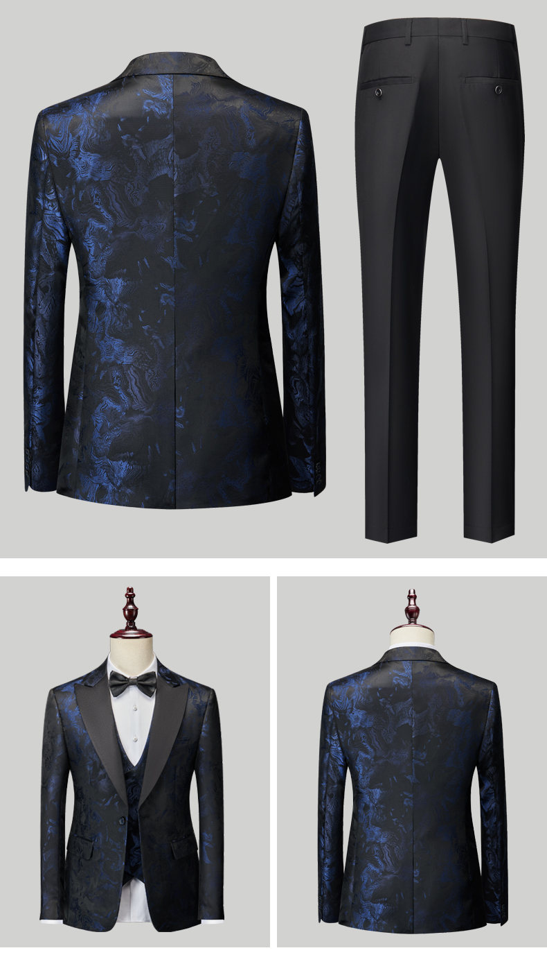 Classic Luxury Jacquard Men Suits For Wedding 3 Piece Jacket Vest Pant Groom Tuxedos Male Fashion Business Prom Social Dress Set