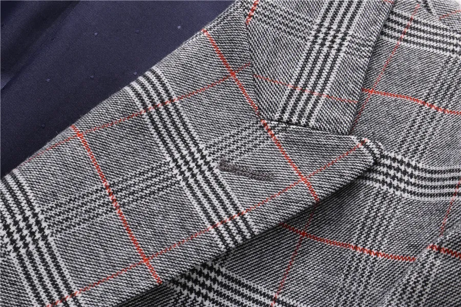 ( Blazer + Vest + Pants ) 2023 New Light Grey Retro Plaid Suit Mens Business Wedding Party 3 Pieces Men Formal Work Dress Suit