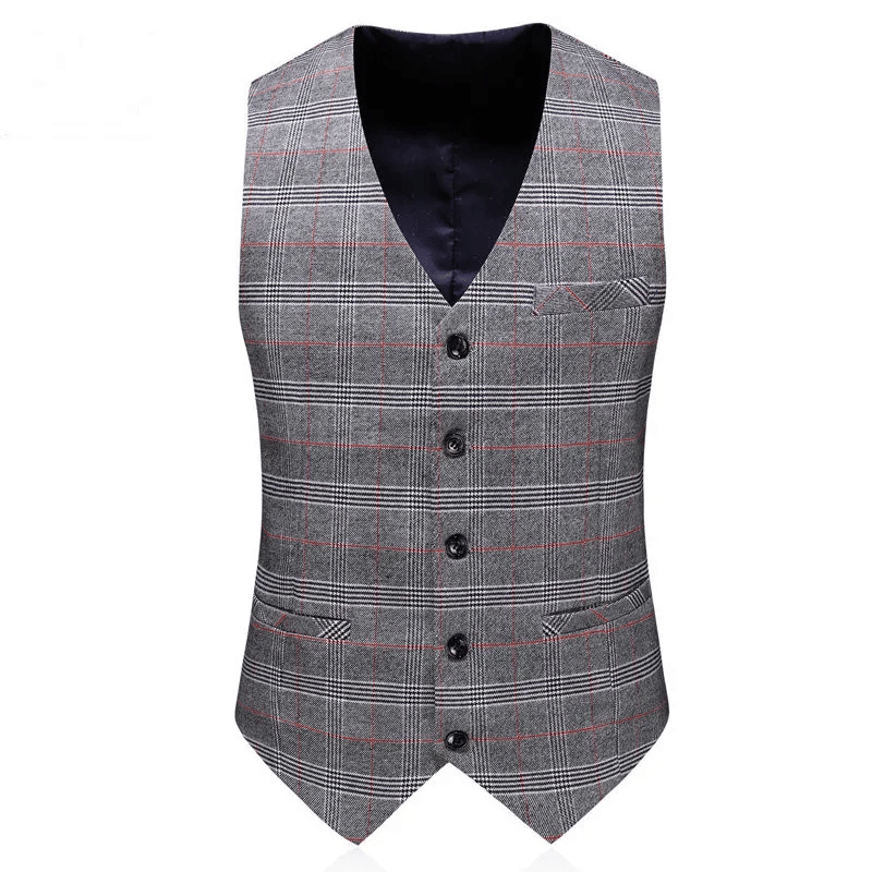 ( Blazer + Vest + Pants ) 2023 New Light Grey Retro Plaid Suit Men's Business Wedding Party 3 Pieces Men Formal Work Dress Suit