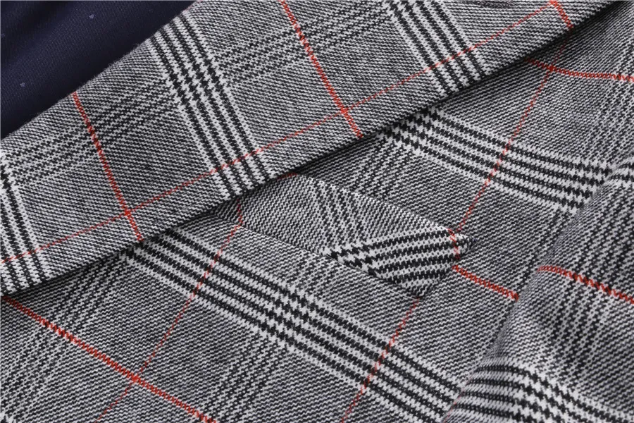 ( Blazer + Vest + Pants ) 2023 New Light Grey Retro Plaid Suit Mens Business Wedding Party 3 Pieces Men Formal Work Dress Suit