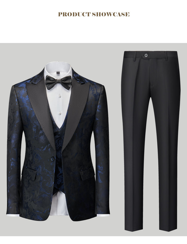 Classic Luxury Jacquard Men Suits For Wedding 3 Piece Jacket Vest Pant Groom Tuxedos Male Fashion Business Prom Social Dress Set