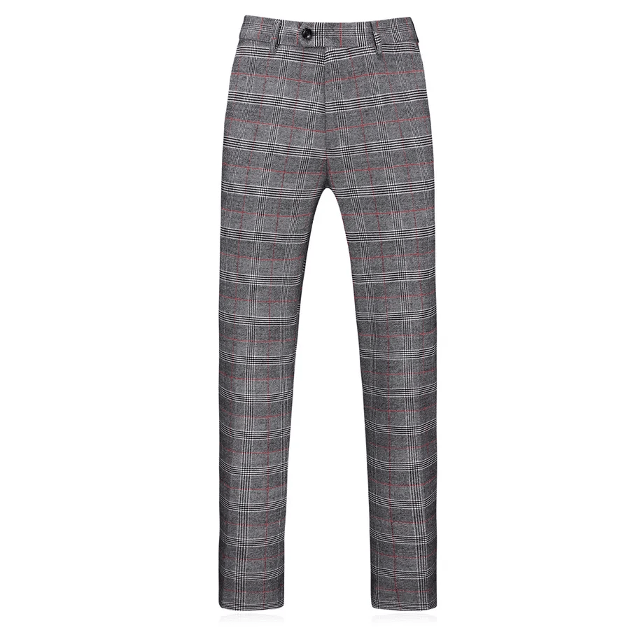 ( Blazer + Vest + Pants ) 2023 New Light Grey Retro Plaid Suit Men's Business Wedding Party 3 Pieces Men Formal Work Dress Suit