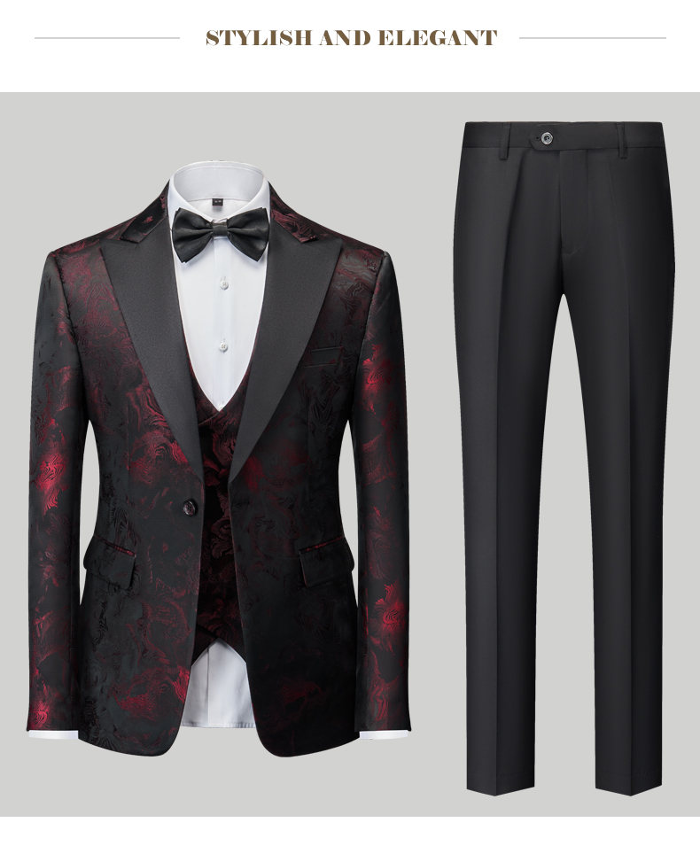 Classic Luxury Jacquard Men Suits For Wedding 3 Piece Jacket Vest Pant Groom Tuxedos Male Fashion Business Prom Social Dress Set