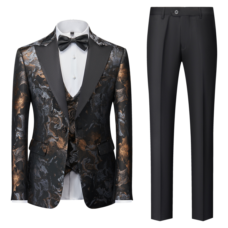 Classic Luxury Jacquard Men Suits For Wedding 3 Piece Jacket Vest Pant Groom Tuxedos Male Fashion Business Prom Social Dress Set