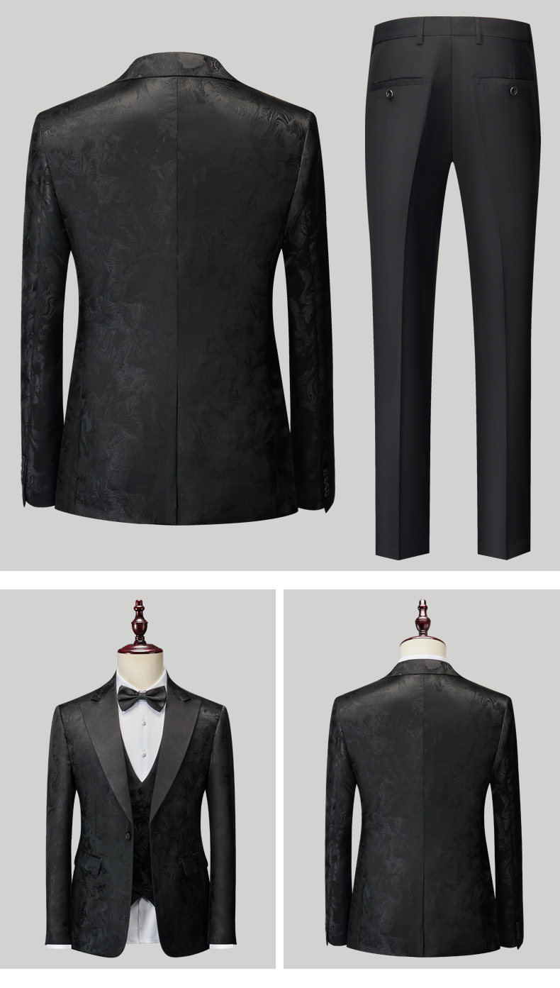 Classic Luxury Jacquard Men Suits For Wedding 3 Piece Jacket Vest Pant Groom Tuxedos Male Fashion Business Prom Social Dress Set