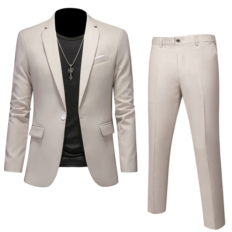 6XL-M (Blazer+Pants) High Quality Business Solid Color Slim Fit Suits 2 Pieces Men's Groom Wedding Social Tuxedos Set 16 Colour