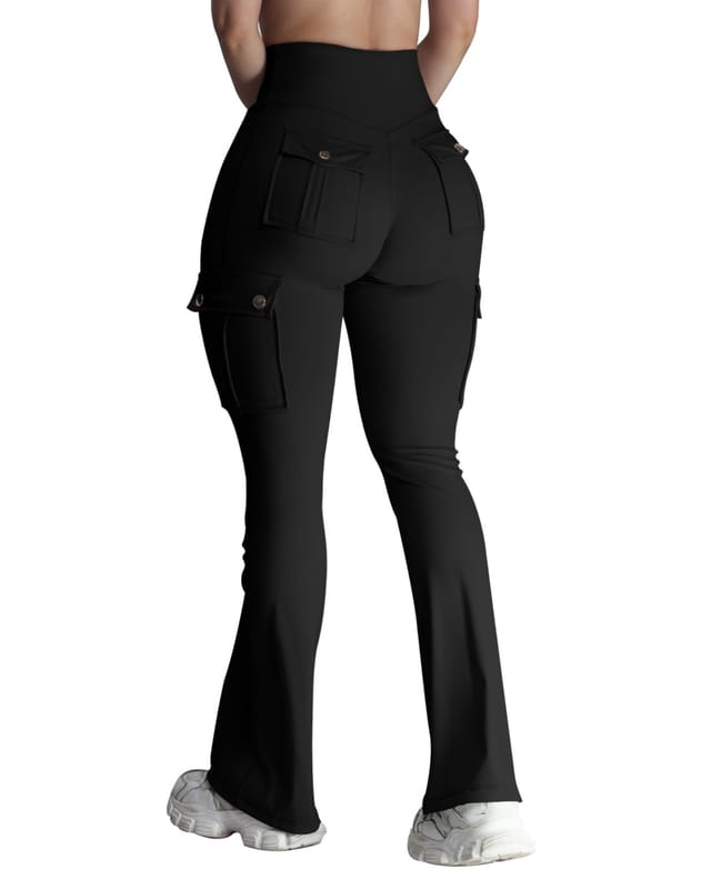 High Waisted Flare Cargo Gym Yoga Pants for Women with Pockets
