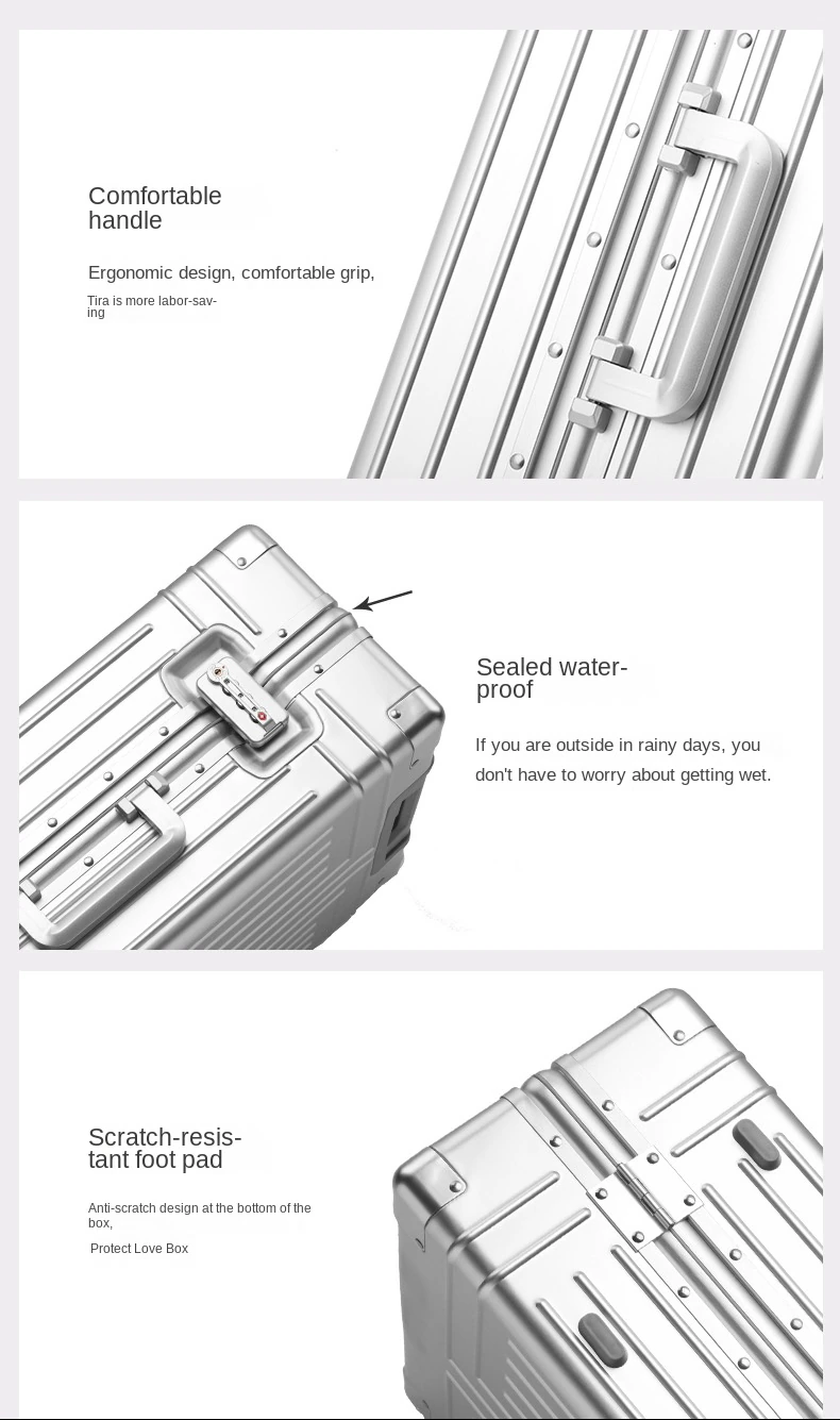 KANGSHILU 20 24 26 29 Inch Aluminum Suitcase Alloy Trolley Case Universal Luggage New Unisex Travel Offers with Wheels Boarding