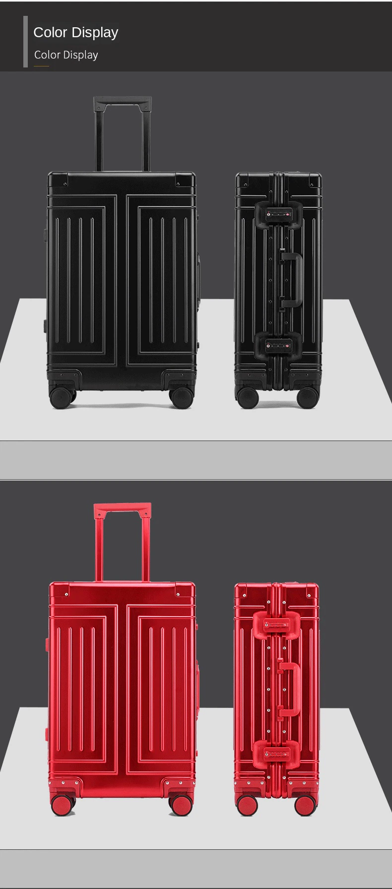 KANGSHILU 20 24 26 29 Inch Aluminum Suitcase Alloy Trolley Case Universal Luggage New Unisex Travel Offers with Wheels Boarding