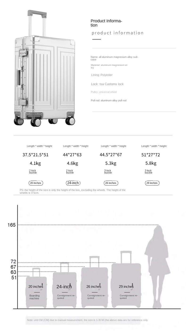 KANGSHILU 20 24 26 29 Inch Aluminum Suitcase Alloy Trolley Case Universal Luggage New Unisex Travel Offers with Wheels Boarding
