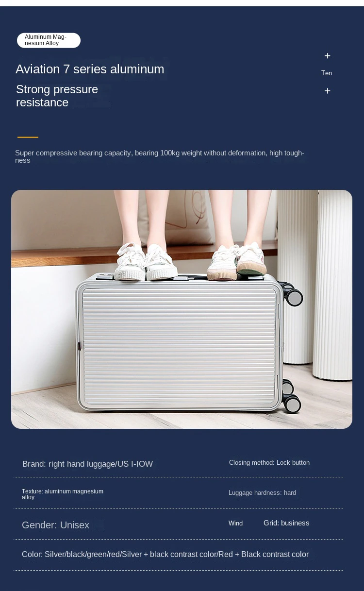 KANGSHILU 100%Aluminum Frame 20 Inches Travel Suitcases Universal Wheel Trolley Box Trolley Luggage Bag Mens Business Carry Ons