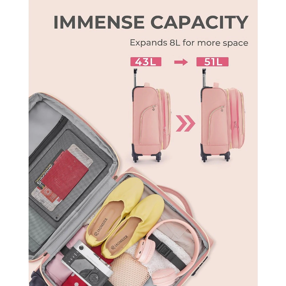 Carry On Luggage 20 Inch, Expandable Suitcase, Luggage Airline Approved Rolling Softside Lightweight Suitcases