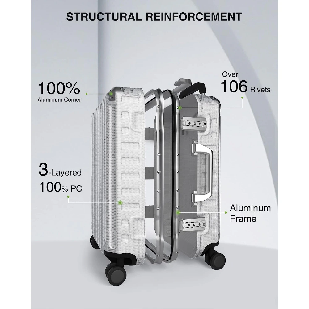 Luggage Sets 2 Piece with Aluminum Frame Suitcase with Spinner Wheels 4 Metal Corner Hassle-Free Travel