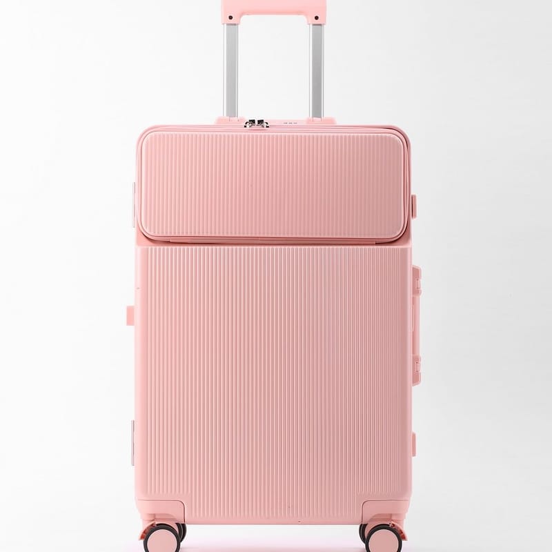 KANGSHILU 20''24'' New Front Opening Aluminium Frame Luggage Universal Wheel Trolley Case Cup Holder Travel Suitcase With Wheels