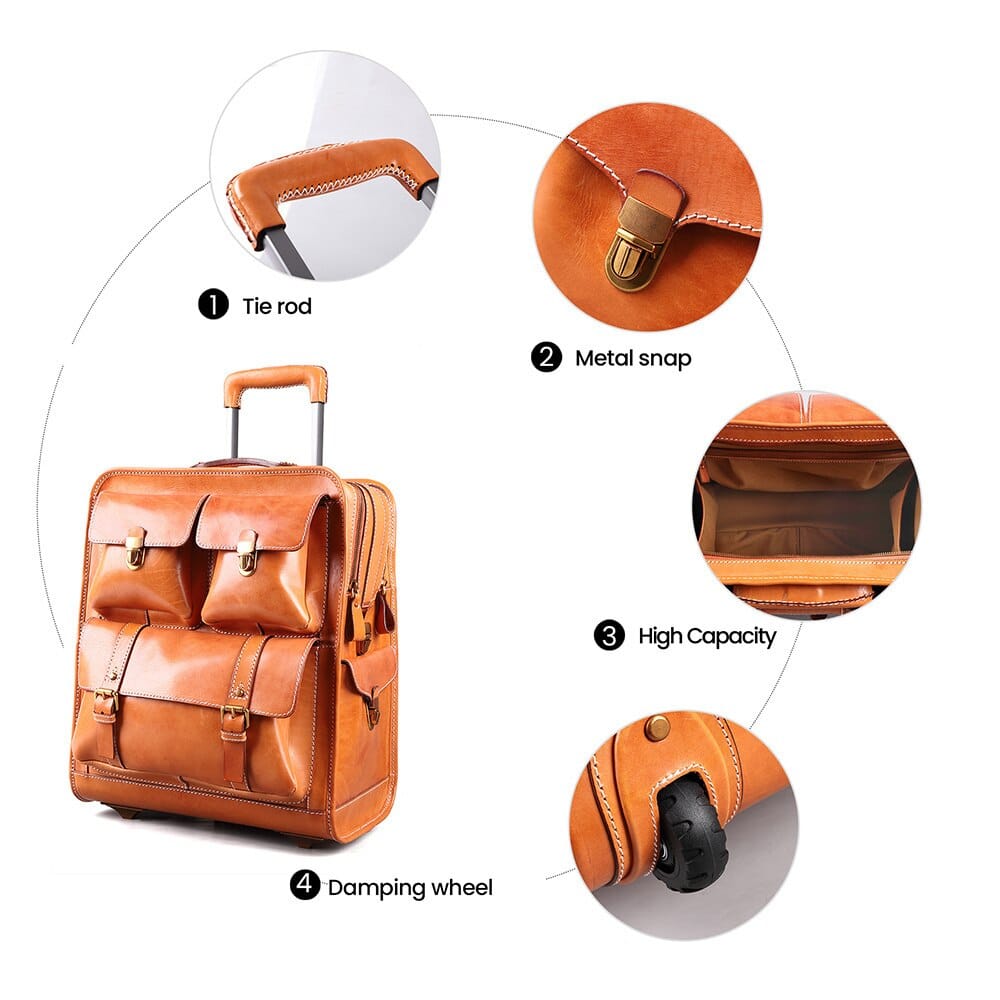 Genuine Leather Luggage Classic Suitcase on Wheels 22inch Luxury Trolley bag Travel Business for Men Women