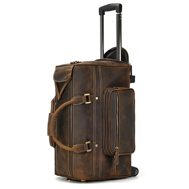 COLENARA 22 Inch High-quality Luggage Mens Leather Retro Trolley Case Large Capacity Business with Wheels Rolling Suitcase