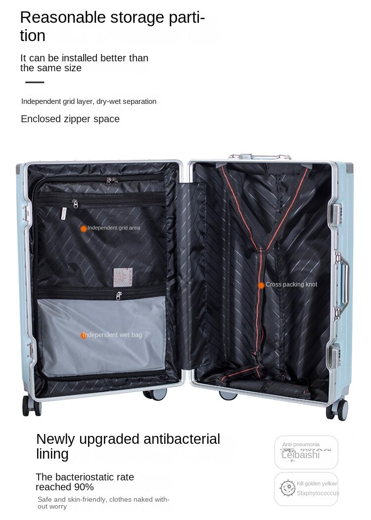 KLQDZMS 20222426 Inch Luggage Ladies Aluminum Frame Trolley Case Anti-scratch Wear Boarding Box with Wheels Rolling Suitcase