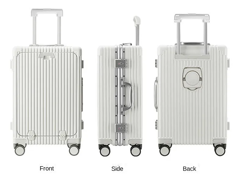 Luggage Front Opening New 18 20 24-Inch USB Suitcase On Wheel Unisex Carry-on Aluminum Trolley Carrier Travel Bag Waterproof