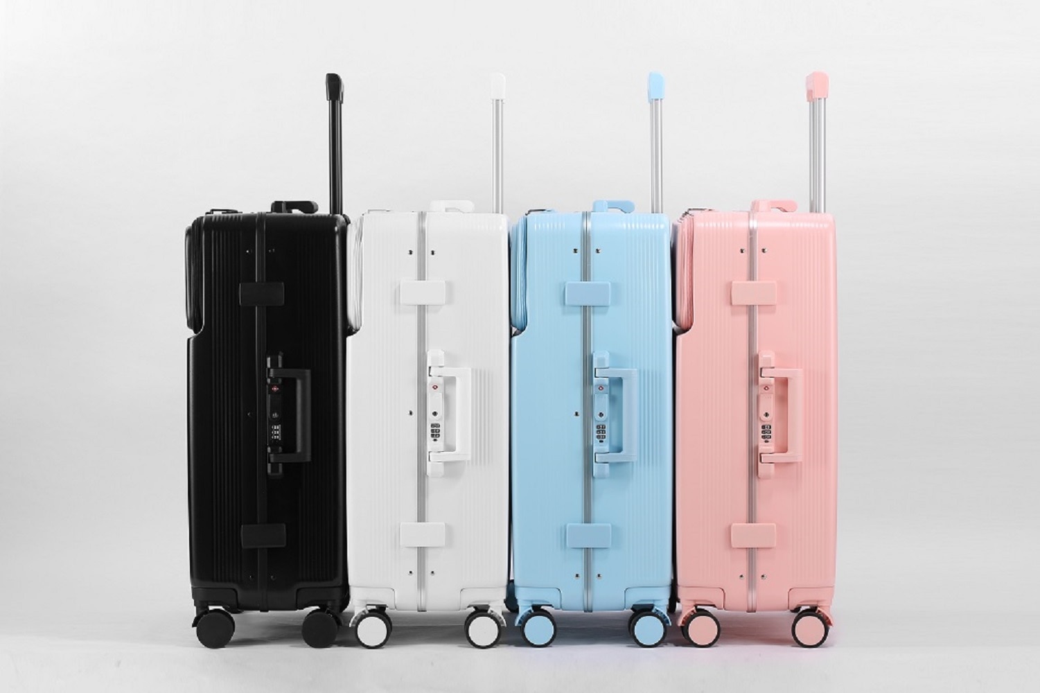 KANGSHILU 2024 New Front Opening Aluminium Frame Luggage Universal Wheel Trolley Case Cup Holder Travel Suitcase With Wheels