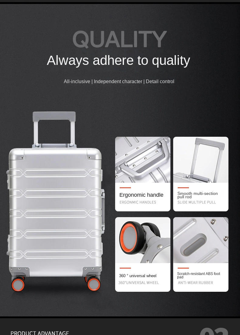 100% Aluminum-magnesium alloy Travel Suitcase Rolling Luggage 20/24/29 inch Trolley Luggage Carry-On Cabin Suitcase