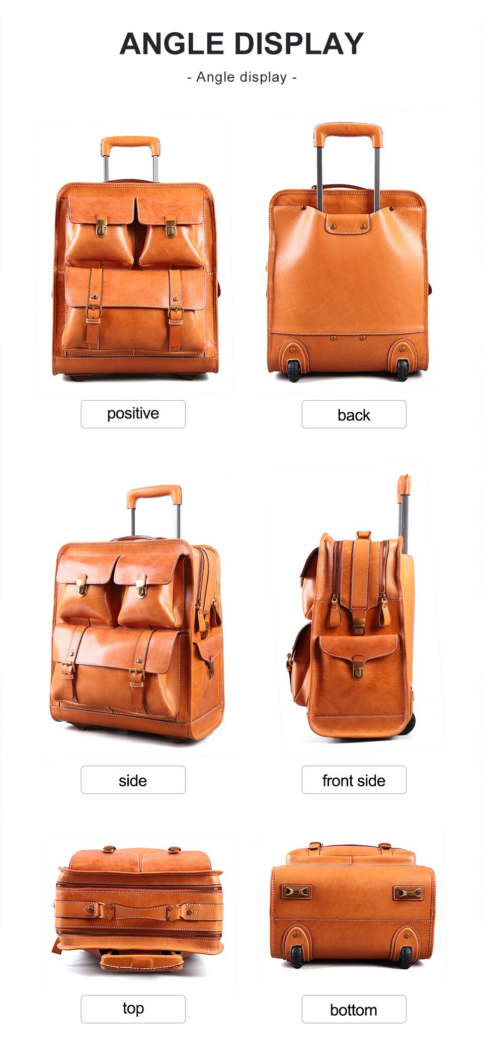 Genuine Leather Luggage Classic Suitcase on Wheels 22inch Luxury Trolley bag Travel Business for Men Women