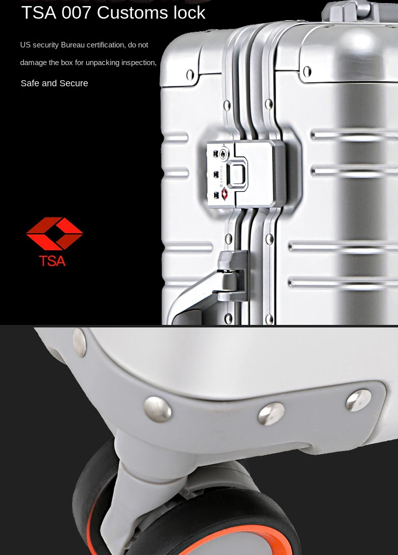 100% Aluminum-magnesium alloy Travel Suitcase Rolling Luggage 20/24/29 inch Trolley Luggage Carry-On Cabin Suitcase