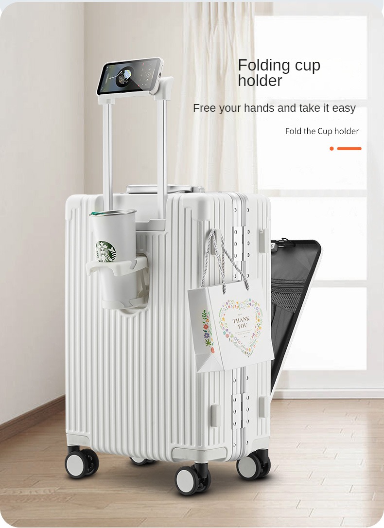 Luggage Front Opening New 18 20 24-Inch USB Suitcase On Wheel Unisex Carry-on Aluminum Trolley Carrier Travel Bag Waterproof