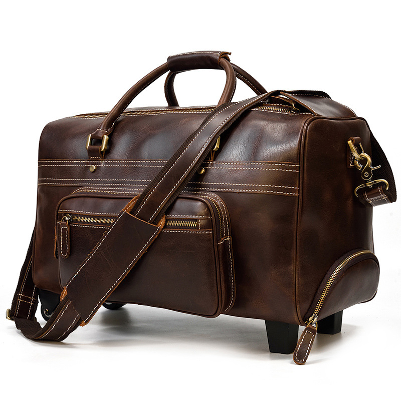 COLENARA 22 Inch High-quality Luggage Mens Leather Retro Trolley Case Large Capacity Business with Wheels Rolling Suitcase