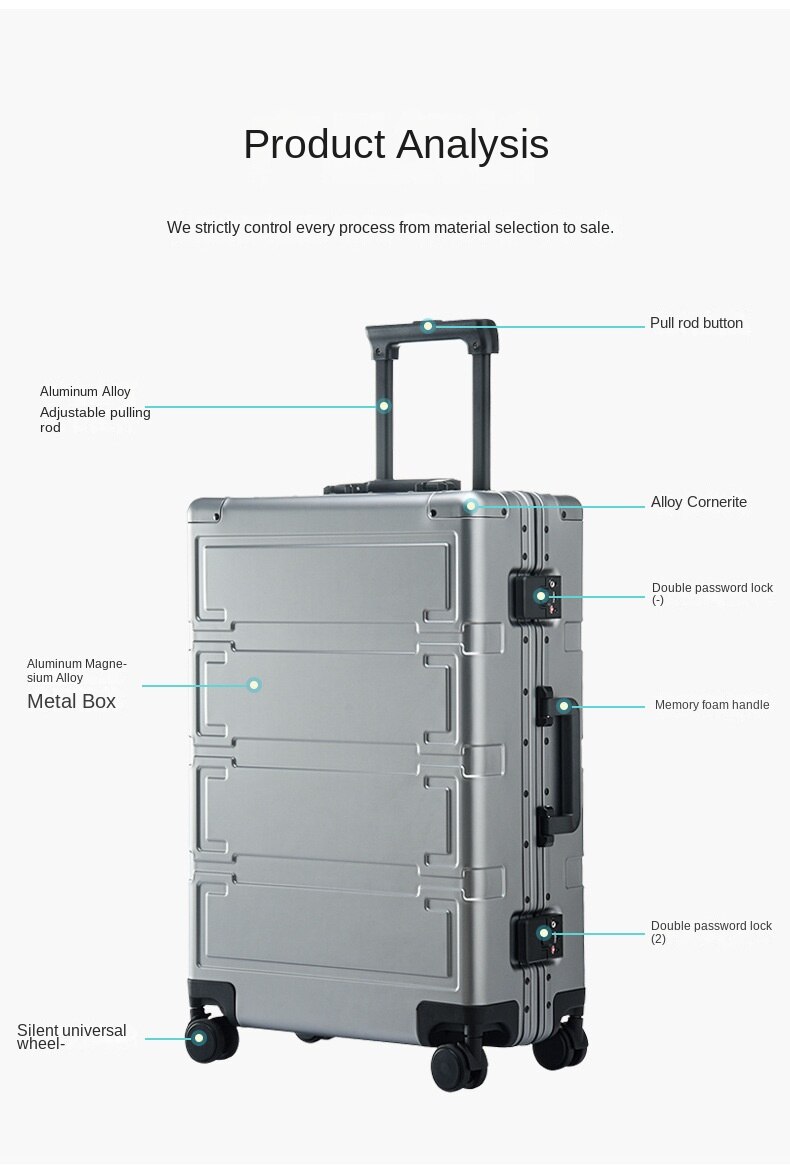 KANGSHILU 202428 New Womens Aluminum Mixi Luggages Frame Trolley Case Customs Lock Travel Suitcases Offers On Wheel Alloy