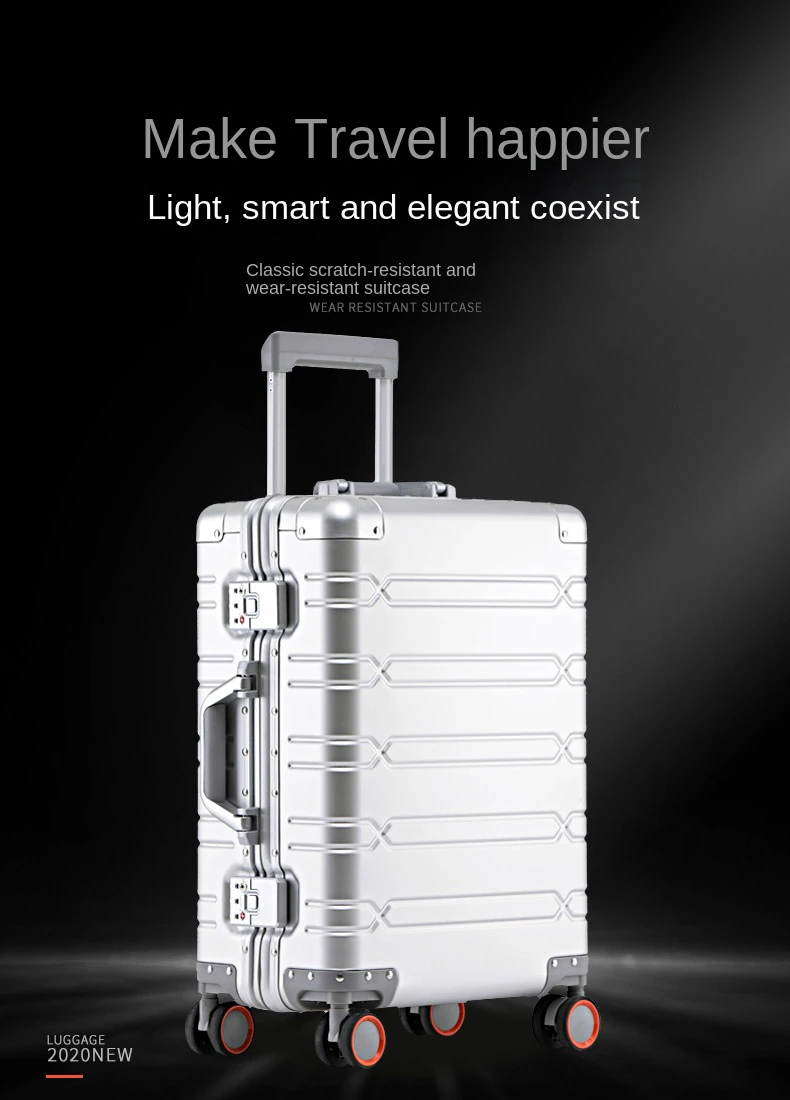 100% Aluminum-magnesium alloy Travel Suitcase Rolling Luggage 20/24/29 inch Trolley Luggage Carry-On Cabin Suitcase