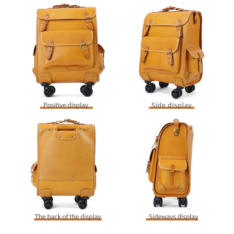 Rolling Luggage Genuine Leather Boarding Box High Quality Travel Spinnner Suitcase Bags Business 22inch