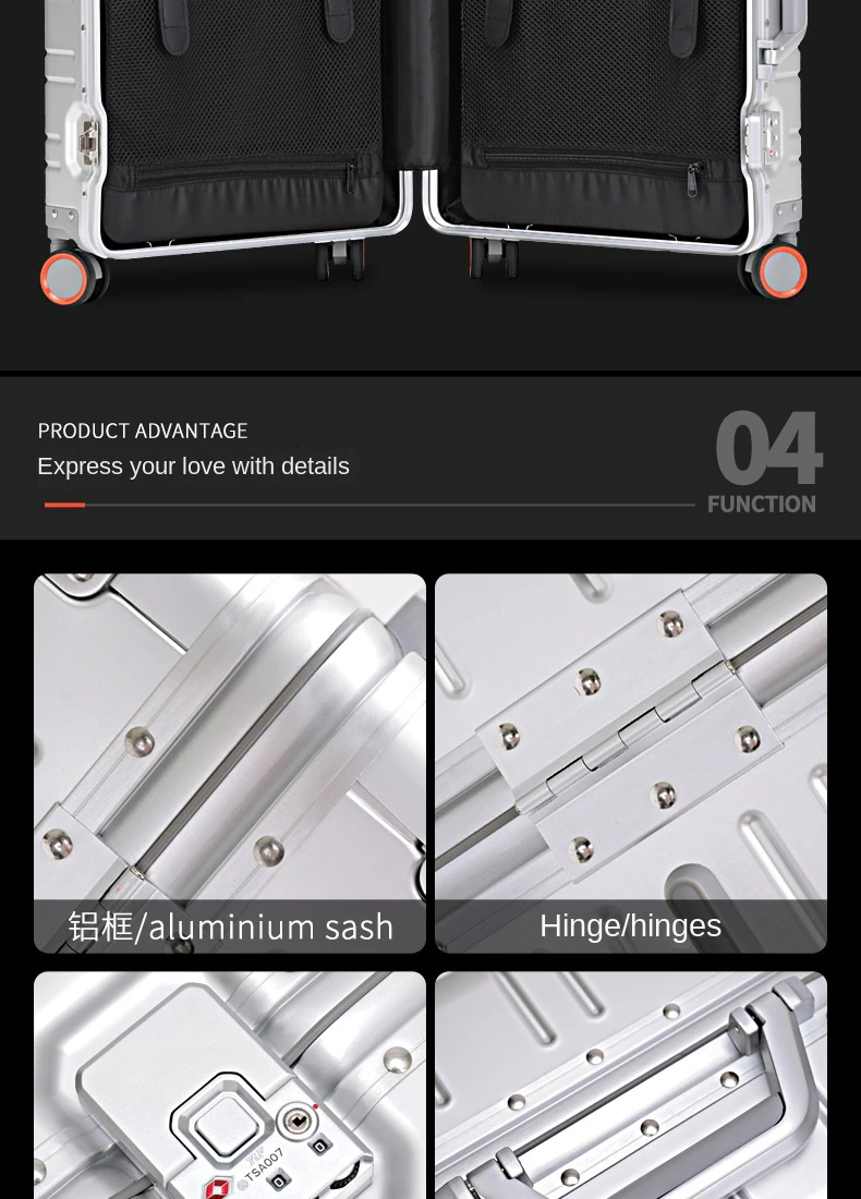 100% Aluminum-magnesium alloy Travel Suitcase Rolling Luggage 20/24/29 inch Trolley Luggage Carry-On Cabin Suitcase