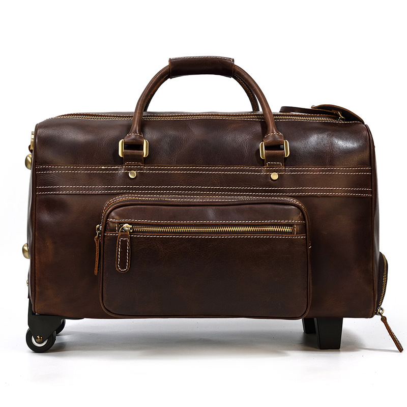 COLENARA 22 Inch High-quality Luggage Mens Leather Retro Trolley Case Large Capacity Business with Wheels Rolling Suitcase