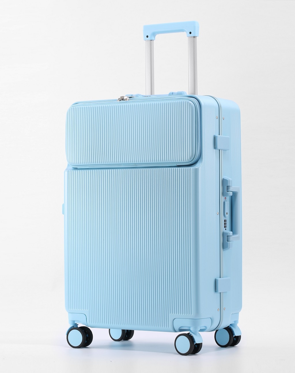 KANGSHILU 2024 New Front Opening Aluminium Frame Luggage Universal Wheel Trolley Case Cup Holder Travel Suitcase With Wheels