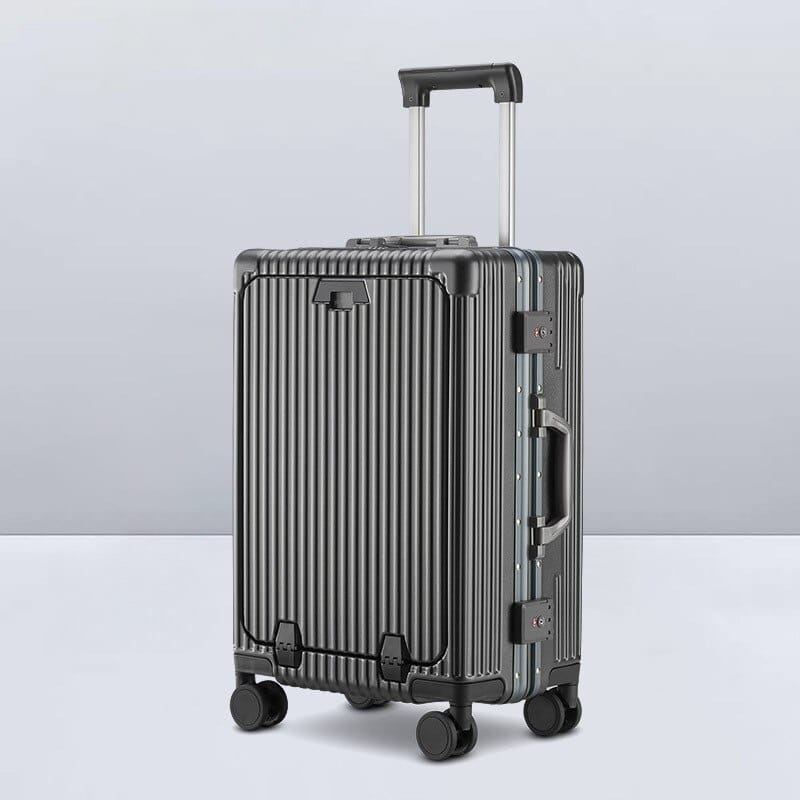 Luggage Front Opening New 18 20 24-Inch USB Suitcase On Wheel Unisex Carry-on Aluminum Trolley Carrier Travel Bag Waterproof