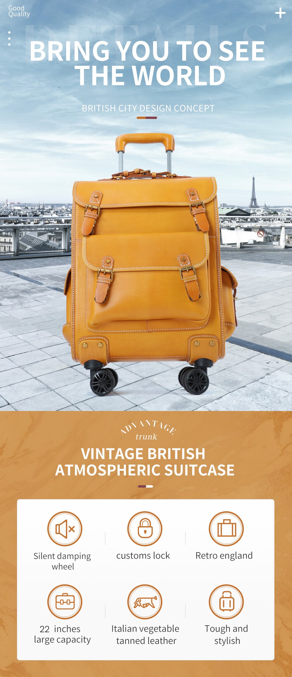 Rolling Luggage Genuine Leather Boarding Box High Quality Travel Spinnner Suitcase Bags Business 22inch